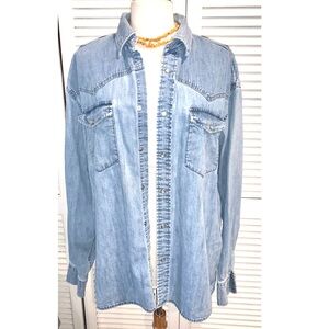 Vintage Light Blue western style Denim Shirt with Pearl snap XL